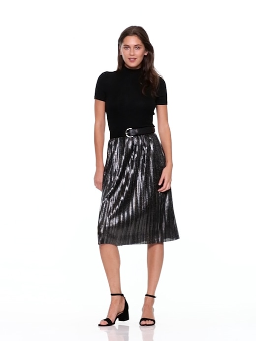 Metallic pleated midi skirt